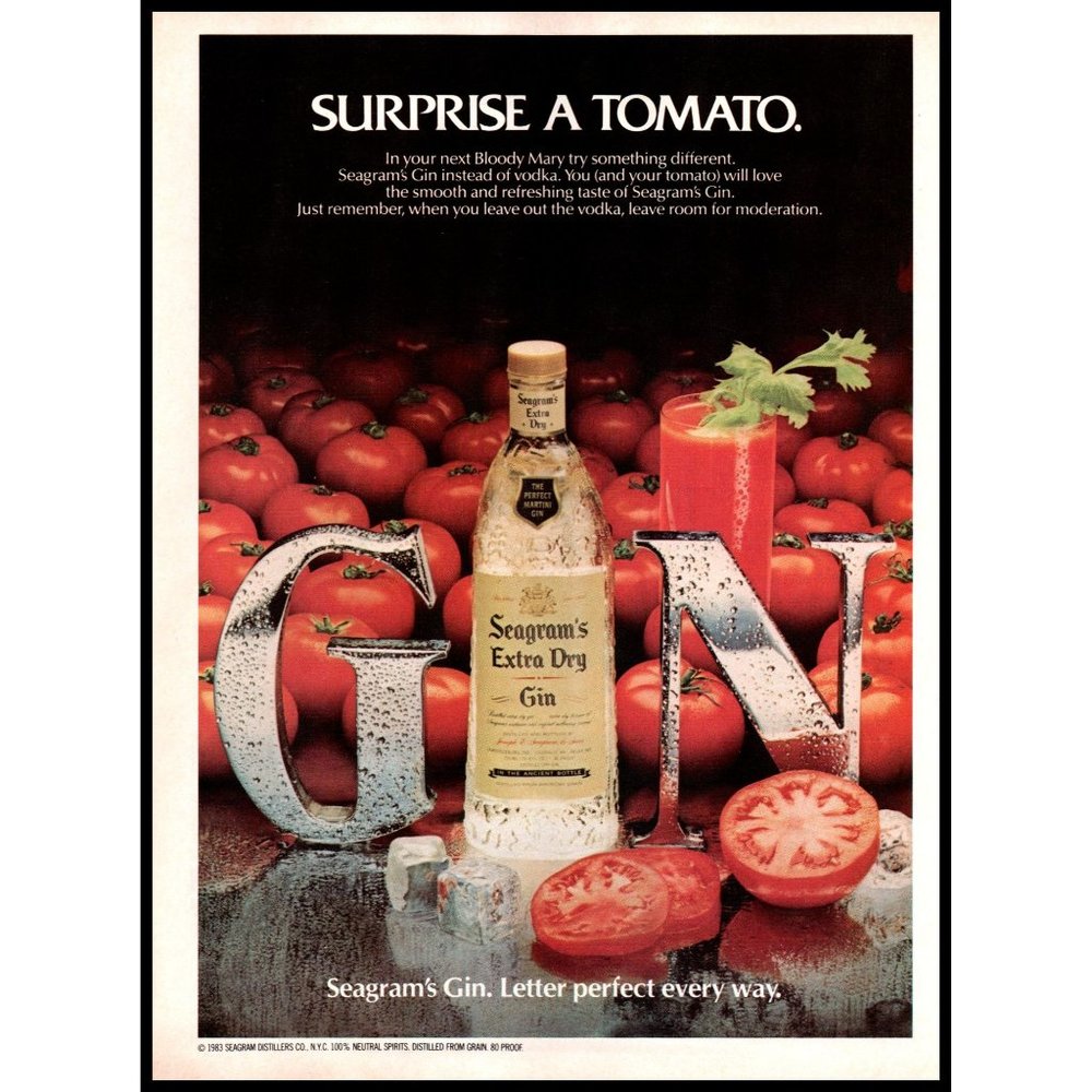 1983 Seagram's Extra Dry Gin Vintage Print Ad Tomato Bloody Mary Wall Art Photo